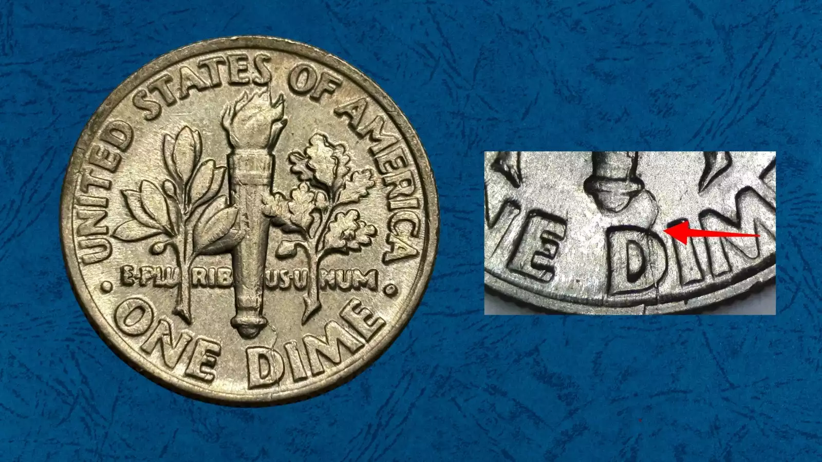 1997 dime die crack error showing raised line across coin surface from die deterioration